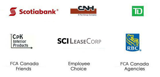 Scotiabank, CNH A Fiat Group Company, TD, CpK Interior Products, SCI Lease Corp, RBC, FCA Canada Friends, Employee Choice, FCA Canada Agencies